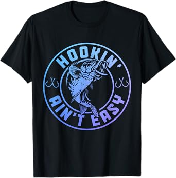 Hookin' Ain't Easy - Funny Fishing Apparel Co. Men's Black Vintage Fishing T-Shirt, Small, Short Sleeve