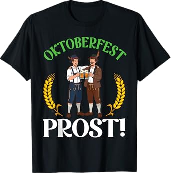 Two Lederhosen Drinking Beer Guys Bavarian Oktoberfest Prost T-Shirt