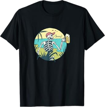 Skeleton On An Island Drinking Mug of Beer T-Shirt