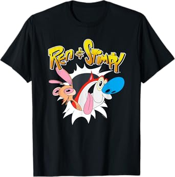 Ren and Stimpy Breaking Through Show Logo Funny Cartoon T-Shirt