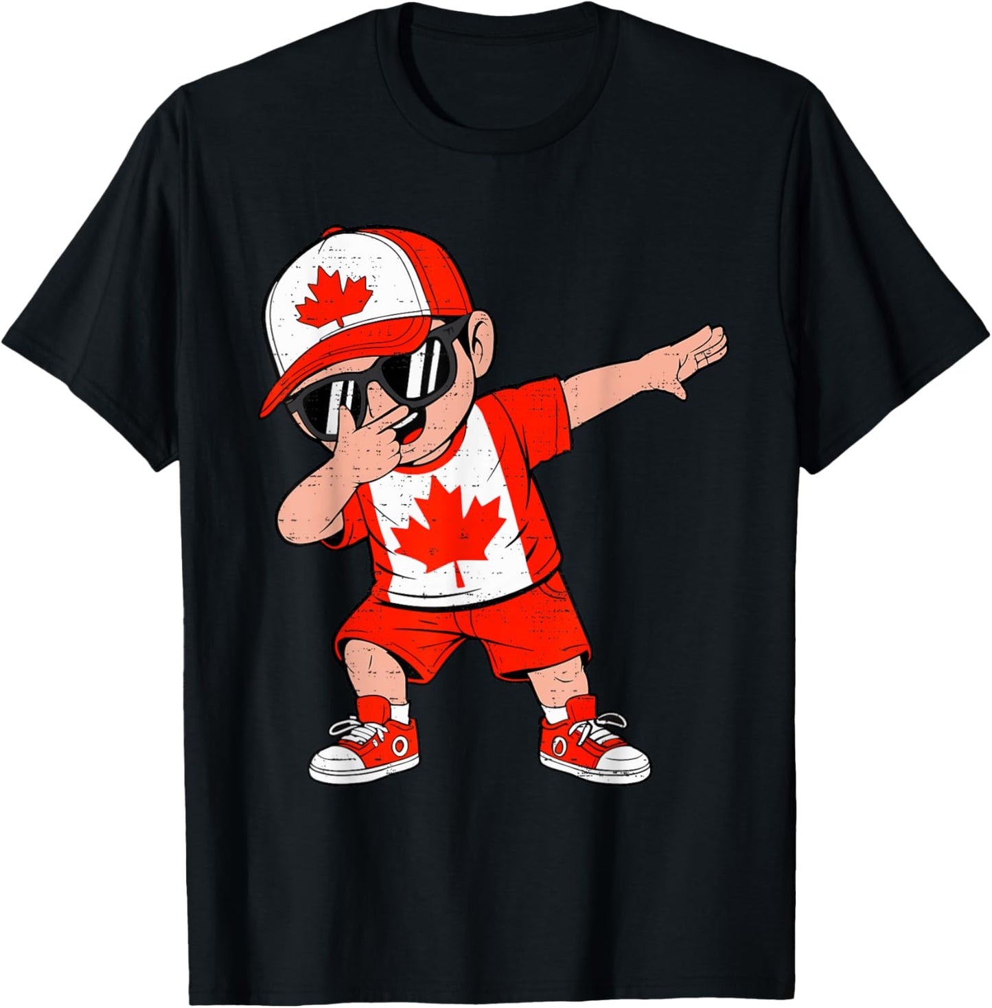 Dabbing Boy Maple Leaf Canadian Flag Funny Canada Day Kids T-Shirt