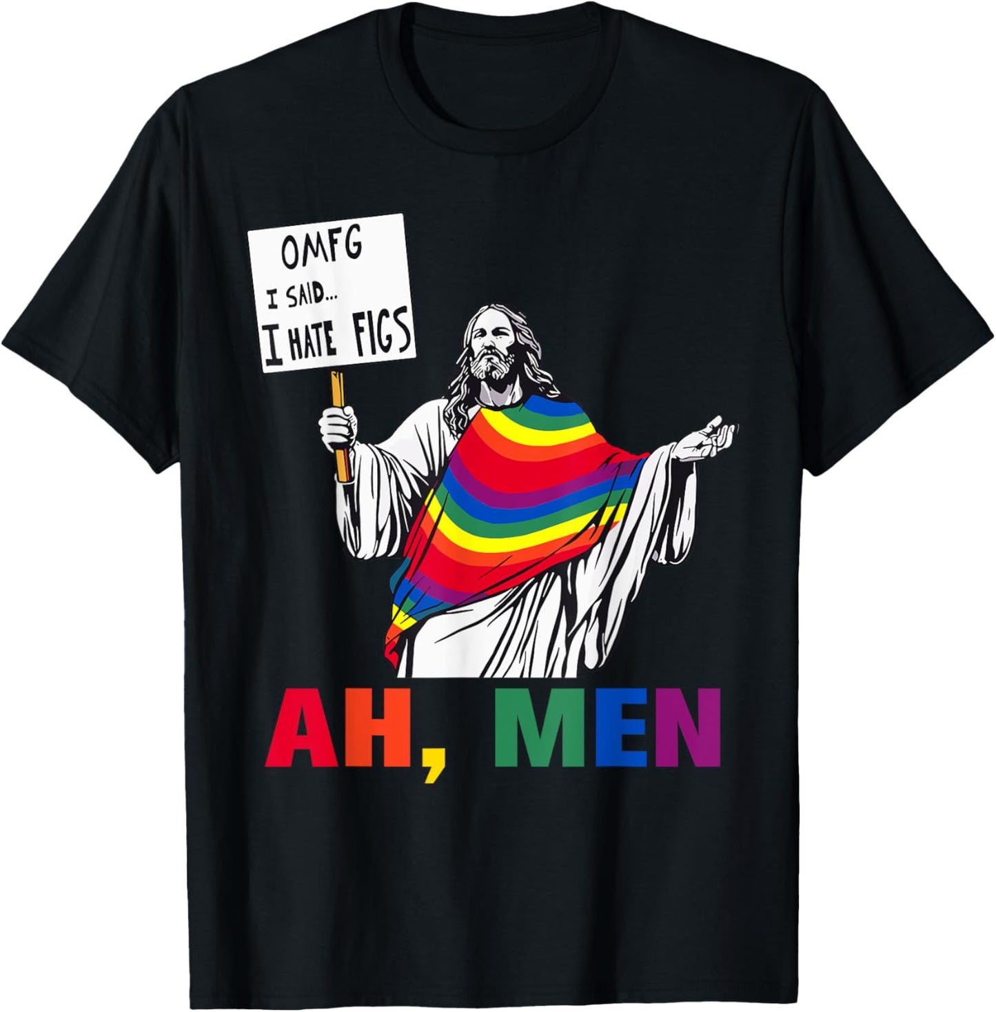 Vintage Ah Men LGBT Gay Pride Christian Jesus Rainbow Flag T-Shirt