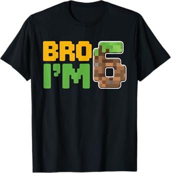Boys Kids 6th Birthday Boy Bro Iโm 6 Year Old Gamer Pixel T-Shirt
