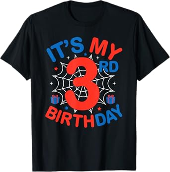 It's My 3rd Birthday Spider Theme Party 3 Year Old Boys Kids T-Shirt