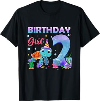 2ND Birthday Girl Sea Turtle 2 Year Old Ocean Aquarium Girls T-Shirt