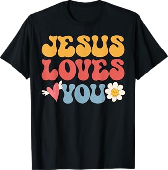 Groovy Jesus Loves You Christian 70's Hippie T-Shirt