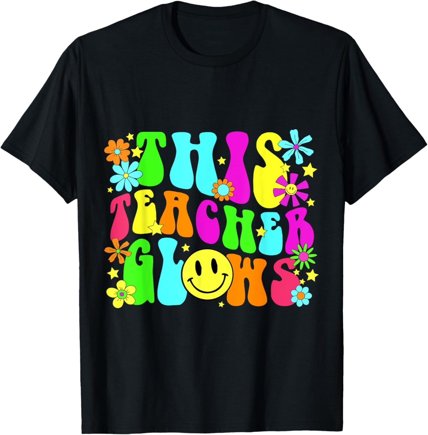 This Teacher Glows Bright Colors 80's And 90's Teacher's Day T-Shirt