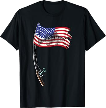 American Flag Fishing Gift Pole Walleye Fisherman Cool Fish T-Shirt