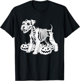 Miniature Schnauzer Skeleton Birthday Halloween Mens Womens T-Shirt