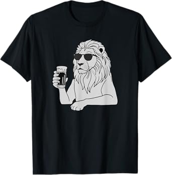 Cool Sunglasses Lion Drinking Beer Lions T-Shirt