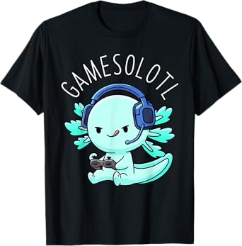 Otaku Lifestyle Threads Shirt Co. Gamesolotl Axolotl Gamer Anime Gifts Kawaii Boys Girls T-Shirt, Black