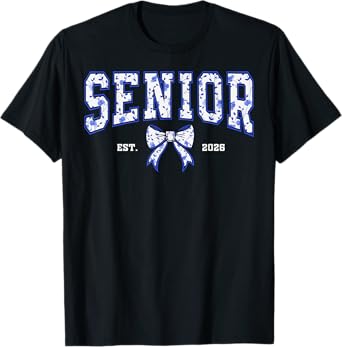 Blue Bow Coquette Floral Senior 2026 Graduation Class T-Shirt