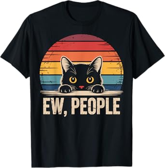 Ew People Retro Vintage Anti Social Cat Funny Introvert T-Shirt