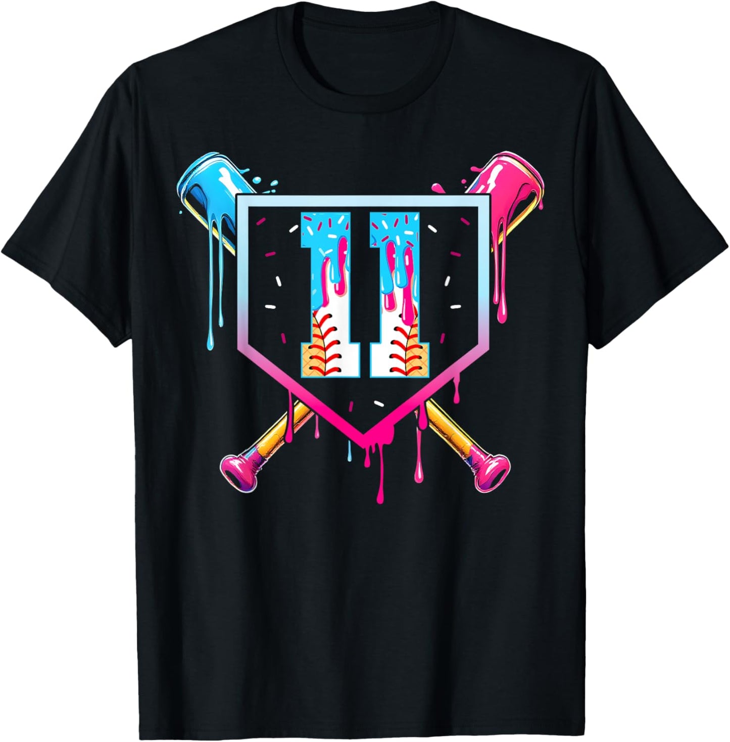 Baseball 11 Year Old Ice Cream Drip 11th Birthday Boy 11 T-Shirt