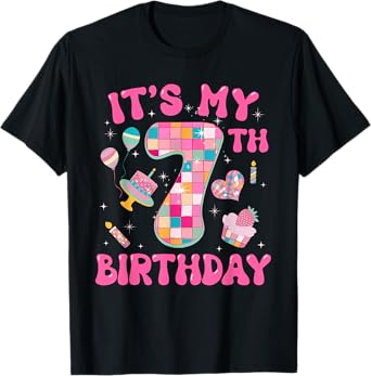 It's My 7th Birthday Groovy Birthday Girl 7 Disco Ball T-Shirt