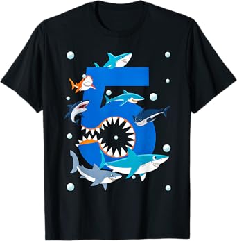 5th Birthday Boys Shark White Shark T-Shirt