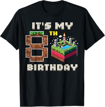 My 8th Birthday Pixel Game 8 Cake Video Gamer Boys Kid Youth T-Shirt