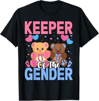 Keeper Of The Gender Reveal Baby Bear Balloons Pink Or Blue T-Shirt