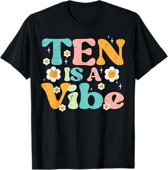10th Birthday 10 Is A Vibe Retro Bday Groovy Girls Kids T-Shirt