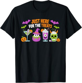 Here For The Treats Halloween Horror Cocktail Glasses T-Shirt