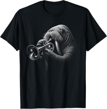 Walrus Playing Trumpet Jazz Music Animal Lover T-Shirt