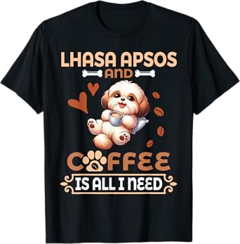Mom Daddy Drinker Dog Drinking Coffee Lhasa Apso And Coffee T-Shirt