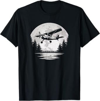 Vintage Airplane Moon Fly Plane Aviator Aviation Pilot Men T-Shirt