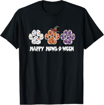 Happy Howl-O-Ween Paw Print Halloween T-Shirt