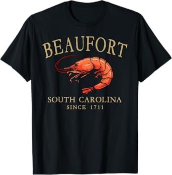 Beaufort South Carolina Shrimp Since 1711 Tan Letters T-Shirt