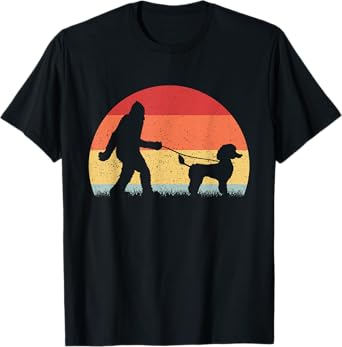 Vintage Bigfoot Walking Poodle Dog Sasquatch Funny Gifts Men Women Kids T-Shirt