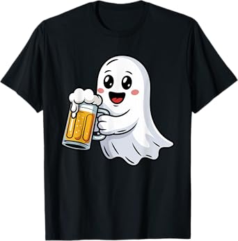 Boo Ghost Drinking Beer Halloween Spooky Costume Mens Womens T-Shirt