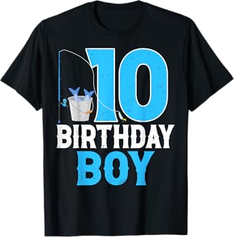 10th Birthday Boy Fishermen Fishing Lover 10 Years Old T-Shirt