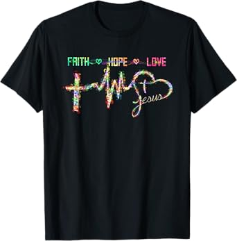 Faith Hope Love Cross Heartbeat God Jesus Christian Gifts T-Shirt