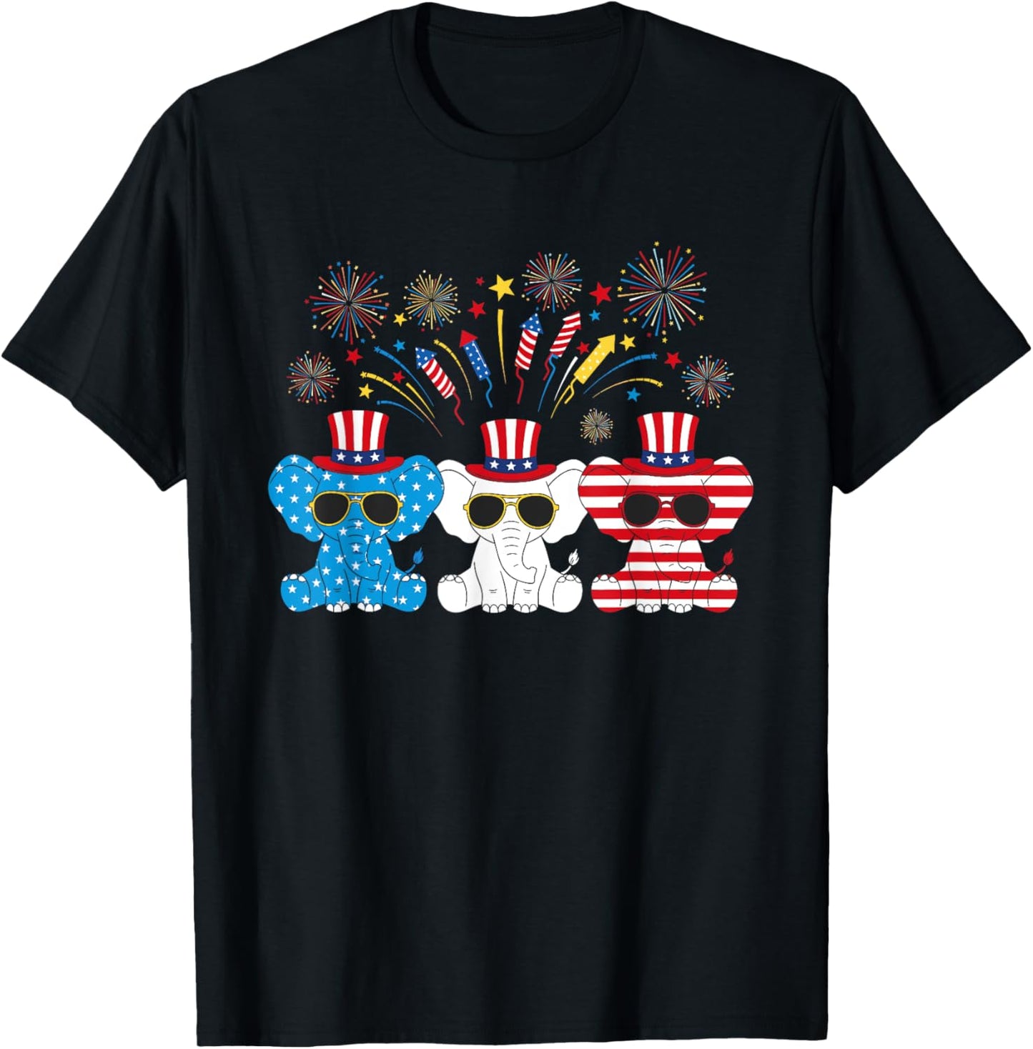Funny Fireworks Elephant American Usa Flag 4th Of July T-shirt