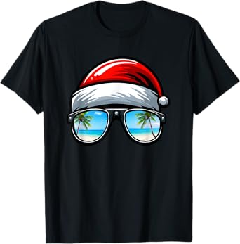 Santa Claus Hat Sunglasses Beach Christmas In July T-Shirt