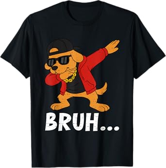 Funny Dabbing Dog Bruh Bro Pet Dab Meme Humor Teens Boys T-Shirt