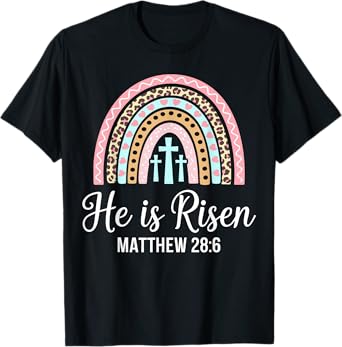 He is risen leopard rainbow for christian easter girls women T-Shirt