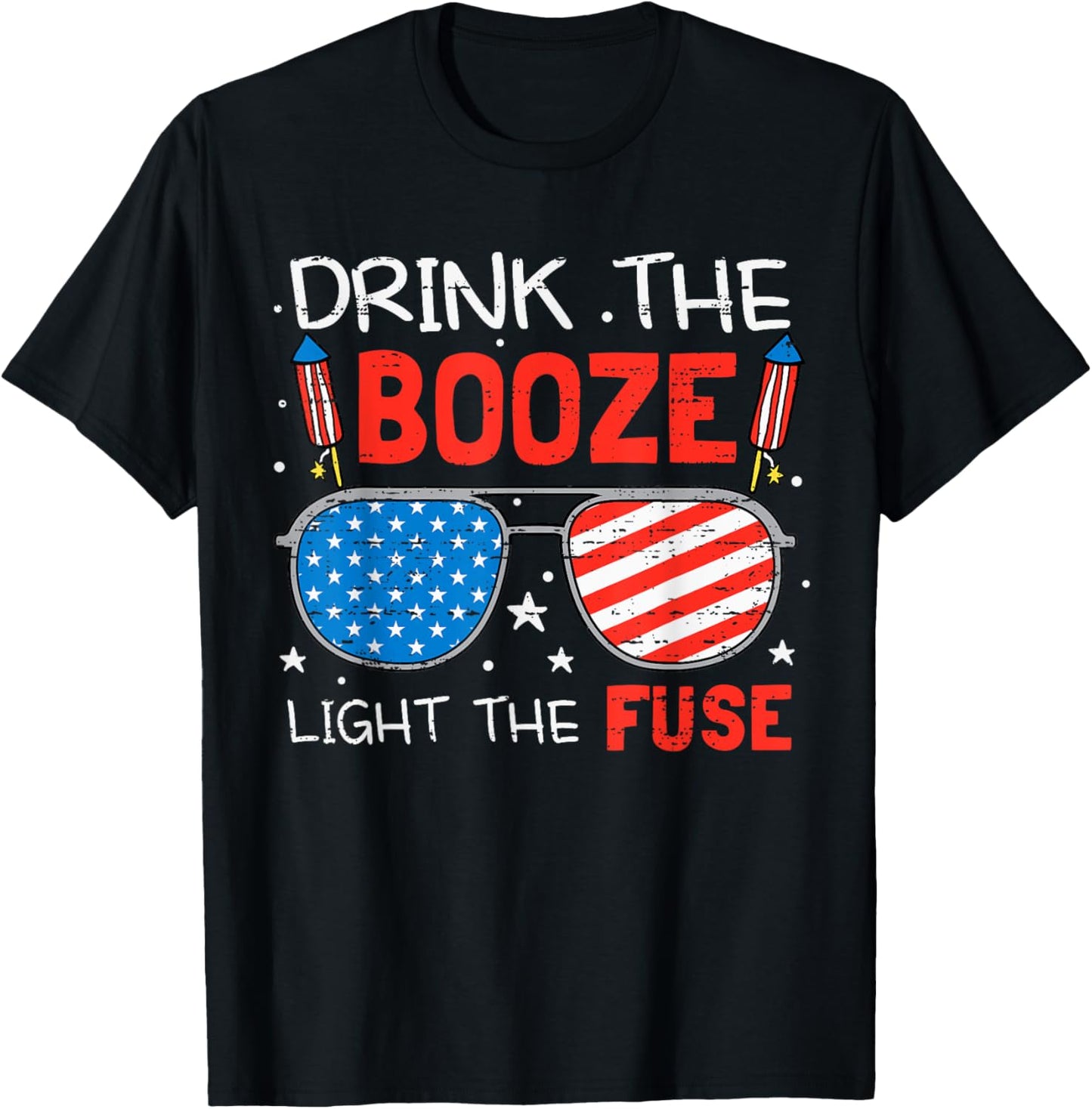 Fireworks American USA Flag Drinking Funny 4th Of July Party T-Shirt