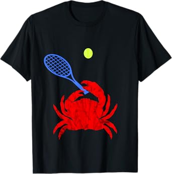 Red Crab Tennis Player Tennis Racquet Shellfish T-Shirt