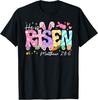 Happy Easter He Is Risen Jesus Christian Bunny Women Girls T-Shirt