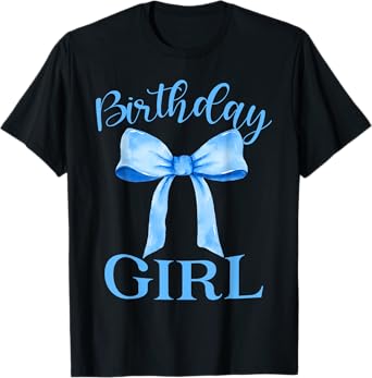 Birthday Girl Blue Coquette Bow Birthday Party Family T-Shirt