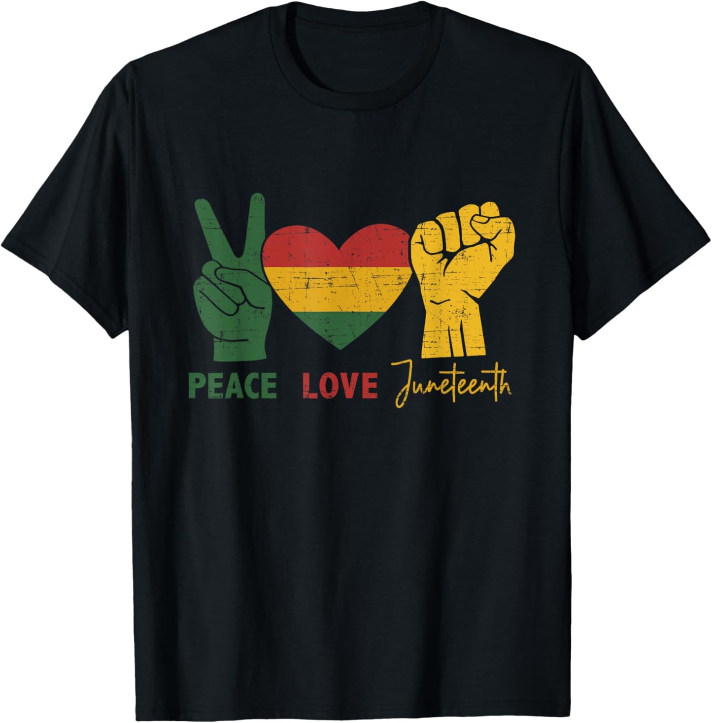 Peace Love Juneteenth with african flag heart and fist T-Shirt