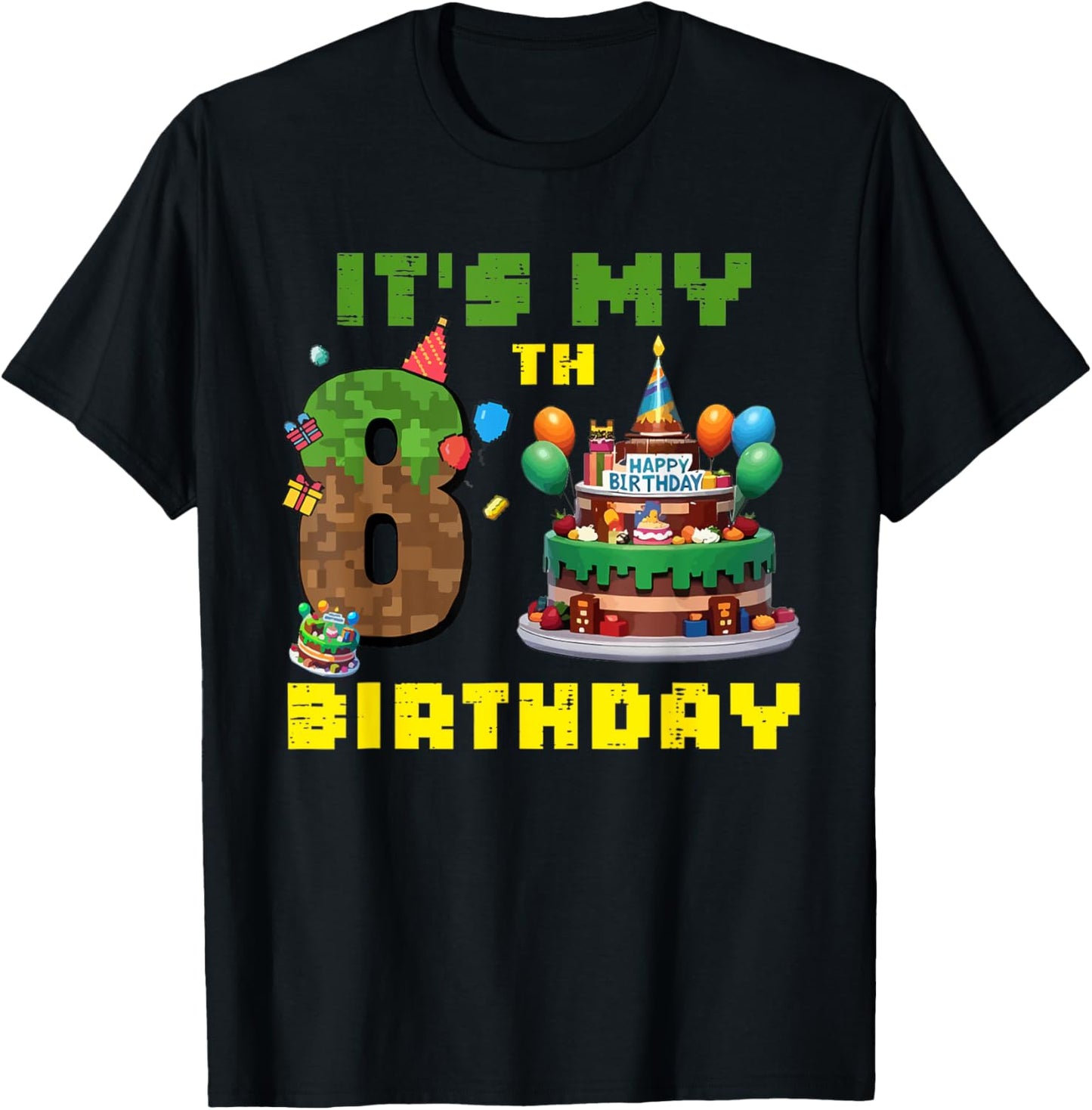 It's My 8th Birthday Boy Bday Party Video Gamer Pixel Number T-Shirt