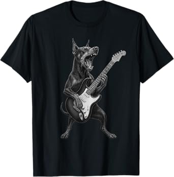 Doberman Pinscher Playing Guitar Rock Music Dog Lover T-Shirt