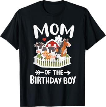 Mom Of The Birthday Boy Farm Animals Bday Family Matching T-Shirt