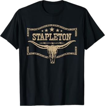 Graphic Stapleton Name Bull Skull Country Cowboy Western T-Shirt