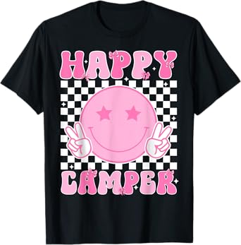 Camper Happy Summer Camp Camping Pink Coquette Bow T-Shirt