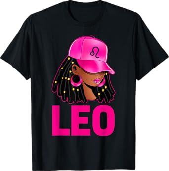 Leo Queen Loc'd Hair Black Woman Cap Zodiac Sign T-Shirt