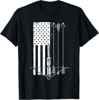 Cool Crossbow For Men Women Arrow Bow Hunting American Flag T-Shirt