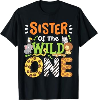 Sister Of The Wild One Kids Boys Safari Zoo Birthday Family T-Shirt